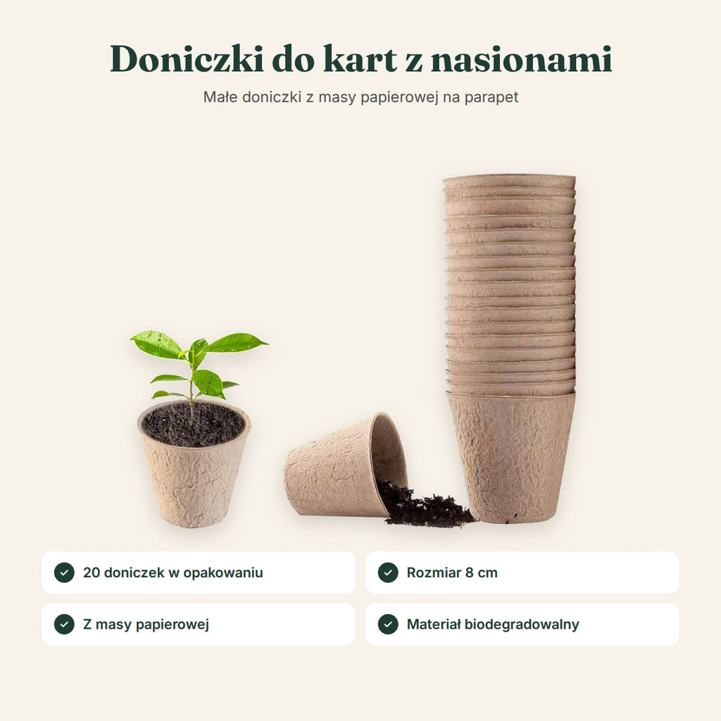 20 doniczek z masy papierowej, rozmiar 8 cm
