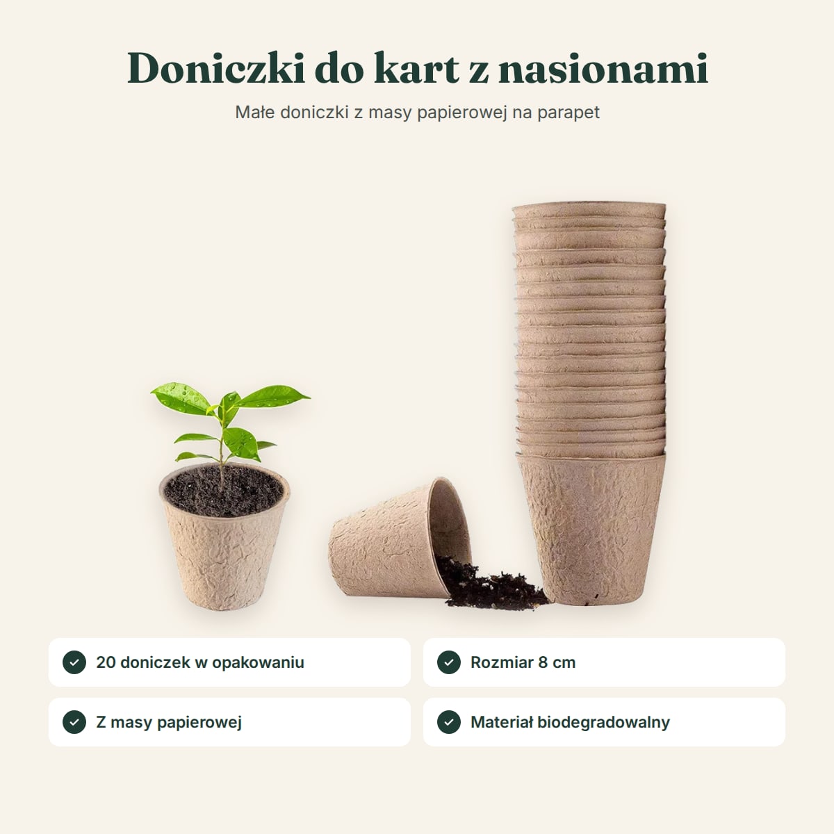 20 doniczek z masy papierowej, rozmiar 8 cm